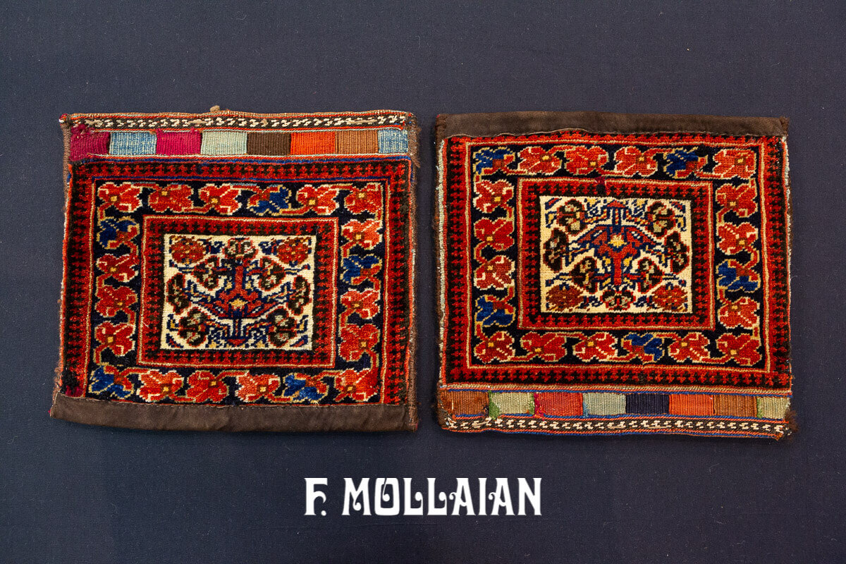 Pair of Small Antique Hand knotted and woven Afshari Chanta Rug n°:313253